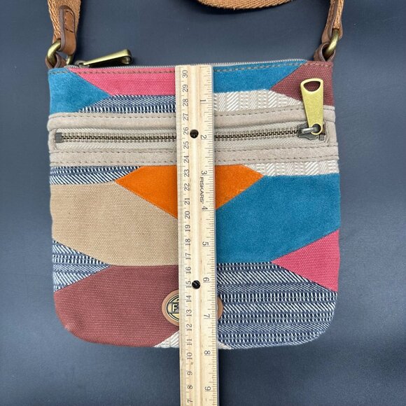 Fossil Patchwork Crossbody Purse Coin Pouch Wallet Vintage 90s Y2K Boho Leather - Picture 7 of 13